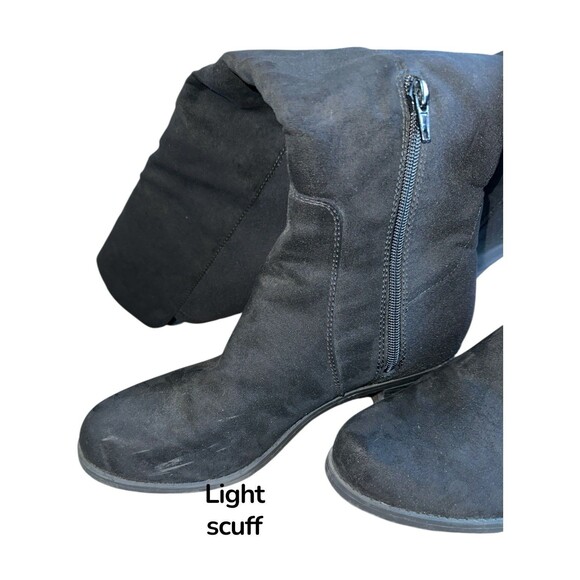 Black Suede Knee High Boots Size 8M Block Heel Riding Tall Zip Goth Twilight - Picture 12 of 13